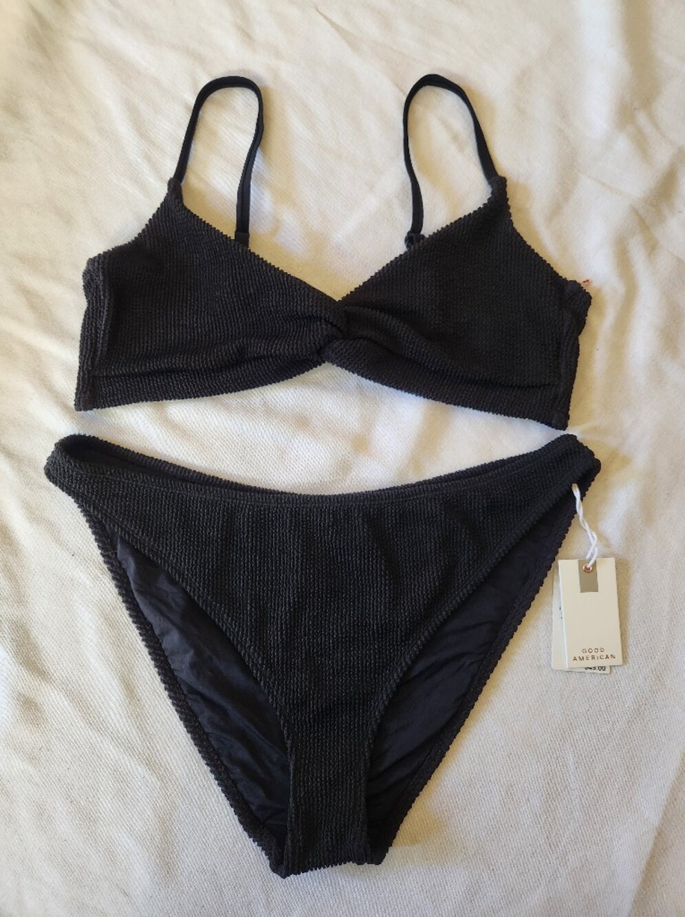 Good American Black Crinkle Bikini Set Top 2XL Bottom 2XL/3XL NWT/NWOT